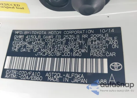 2015 Scion Tc z USA, uszkodzony, nr VIN JTKJF5C78FJ001840